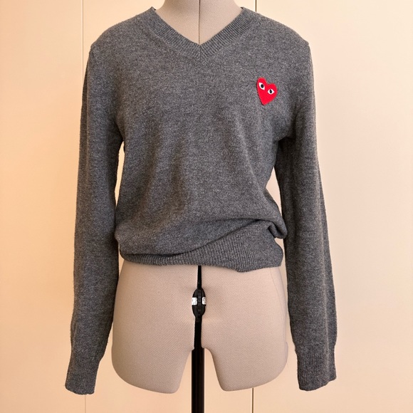 Comme des Garcons PLAY Sweaters - Comme des Garcons Gray Wool Sweater with Heart